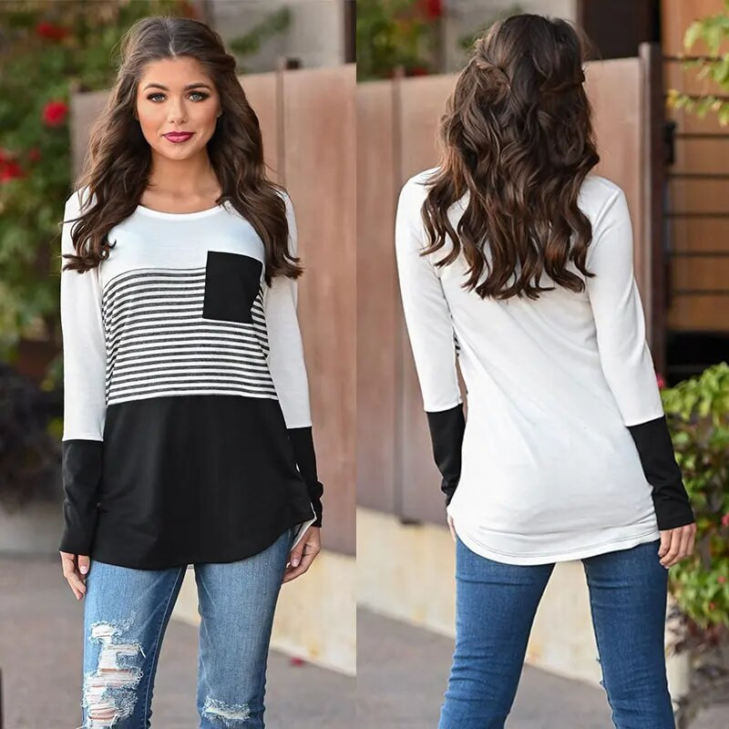 Trudnička odjeća za žene, majice s dojenjem, pune rukave, pruge, kontrastne boje, majice za dojilje, trudnička odjeća 9001