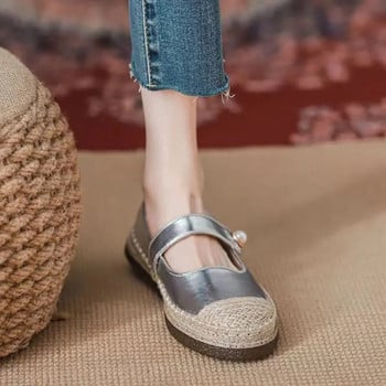 Νέα γυναικεία φλατ Sliver Espadrilles Pearl Mary Janes Παπούτσια Pacthwork Ψαρά παπούτσια Γυναικεία αθλητικά παπούτσια Casual παπούτσια φθινοπώρου 1454N