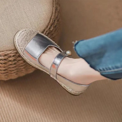 Νέα γυναικεία φλατ Sliver Espadrilles Pearl Mary Janes Παπούτσια Pacthwork Ψαρά παπούτσια Γυναικεία αθλητικά παπούτσια Casual παπούτσια φθινοπώρου 1454N