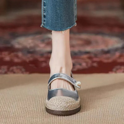 Jauni Sieviešu Dzīvokļi Sliver Espadrilles Pearl Mary Janes Apavi Pacthwork Zvejnieku apavi Sieviešu kedas Ikdienas apavi Rudens 1454N