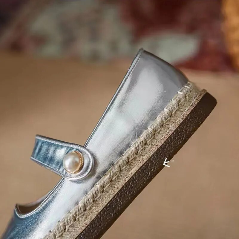 Jauni Sieviešu Dzīvokļi Sliver Espadrilles Pearl Mary Janes Apavi Pacthwork Zvejnieku apavi Sieviešu kedas Ikdienas apavi Rudens 1454N