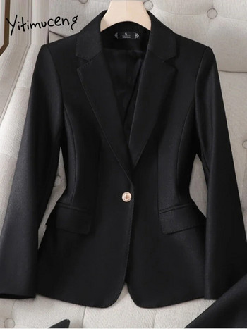 Yitimuceng Solid Two Piece Σετ Γυναικεία ρούχα 2023 Γυναικεία κοστούμια με μονό κουμπάκι γιακά με μονό κουμπί