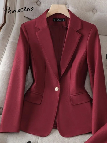 Yitimuceng Solid Two Piece Σετ Γυναικεία ρούχα 2023 Γυναικεία κοστούμια με μονό κουμπάκι γιακά με μονό κουμπί