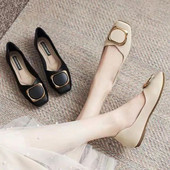 Nove ženske cipele za čamac Ravne cipele s četvrtastim prstima Ravne cipele s kvadratnim gumbima Udobne ženske cipele od meke kože crne mokasine 1441N