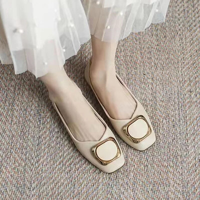 Nove ženske cipele za čamac Ravne cipele s četvrtastim prstima Ravne cipele s kvadratnim gumbima Udobne ženske cipele od meke kože crne mokasine 1441N