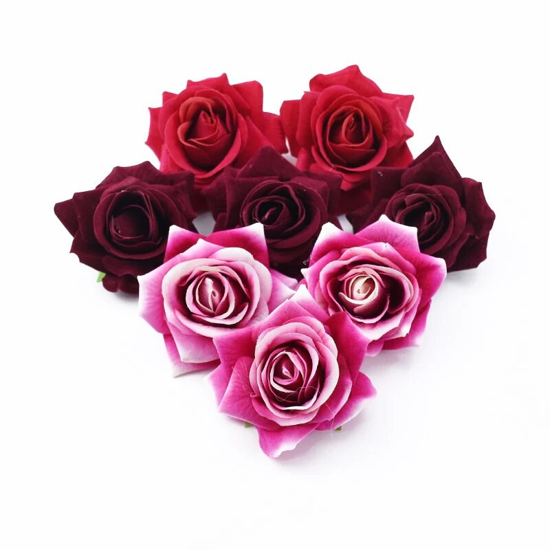 6 gabali Izsmalcinātas sarkanas rozes, 8 CM kāzu dekoratīvie ziedi, sienas dāvanas, albums Mājas dekori, vītnes mākslīgie ziedi, vairumtirdzniecība
