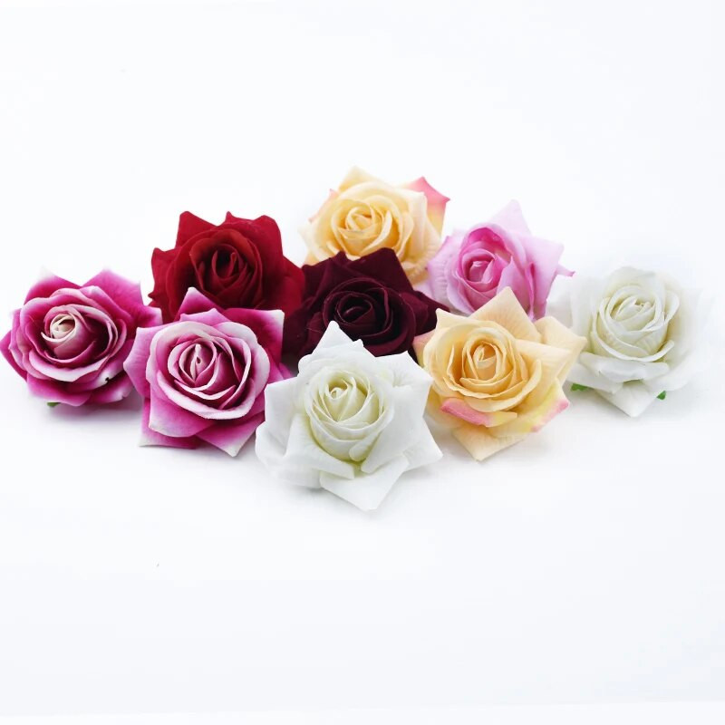 6 gabali Izsmalcinātas sarkanas rozes, 8 CM kāzu dekoratīvie ziedi, sienas dāvanas, albums Mājas dekori, vītnes mākslīgie ziedi, vairumtirdzniecība