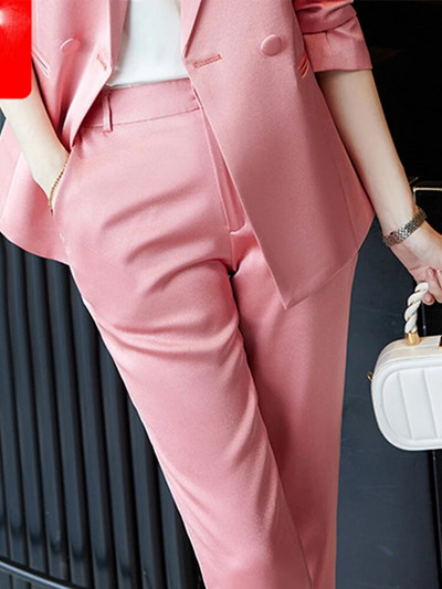 Yitimuceng divdaļīgie sieviešu tērpi, 2023. gada eleganti nolaižami apkakles divrindu žakete, kārtīgi ikdienas zīmuļu bikses