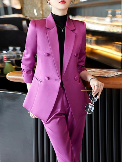 Yitimuceng divdaļīgie sieviešu tērpi, 2023. gada eleganti nolaižami apkakles divrindu žakete, kārtīgi ikdienas zīmuļu bikses