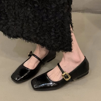 Pantofi de damă noi pantofi din piele cu cataramă pătrată Pantofi Mary Janes negri pentru femei balerini de designer Zapatos Mujer Toamna 1637N