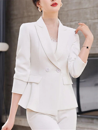 Fotvotee Jednobojni dvodijelni setovi Ženska odjeća 2023. Novi sako s dvostrukim kopčanjem dugih rukava Uredski ženski ležerni odijela s olovkom i hlačama