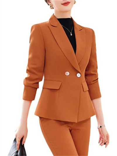 Fotvotee Jednobojni dvodijelni setovi Ženska odjeća 2023. Novi sako s dvostrukim kopčanjem dugih rukava Uredski ženski ležerni odijela s olovkom i hlačama