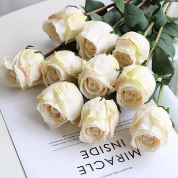 58 CM Изкуствени розови цветя Единични изпечени на огън фалшиви божури Сватба за домашна градина Парти Декорация Бяла роза Сухи цветя