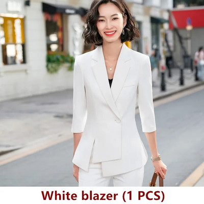 Chic ženski kompleti sakoa, jesen 2023., ružičaste, tanke, nepravilne jakne s pola rukava, formalne uredske dame, poslovni radni dvodijelni set