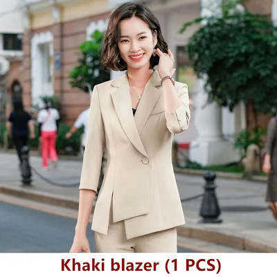 Chic ženski kompleti sakoa, jesen 2023., ružičaste, tanke, nepravilne jakne s pola rukava, formalne uredske dame, poslovni radni dvodijelni set