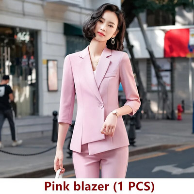 Chic ženski kompleti sakoa, jesen 2023., ružičaste, tanke, nepravilne jakne s pola rukava, formalne uredske dame, poslovni radni dvodijelni set