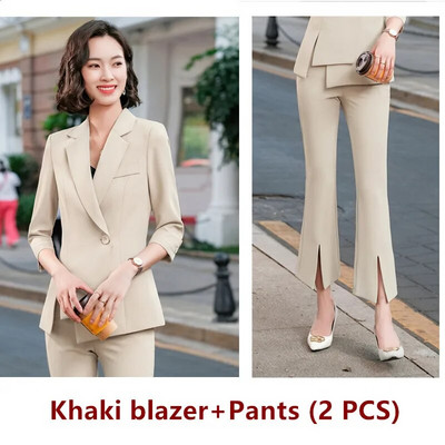 Chic ženski kompleti sakoa, jesen 2023., ružičaste, tanke, nepravilne jakne s pola rukava, formalne uredske dame, poslovni radni dvodijelni set