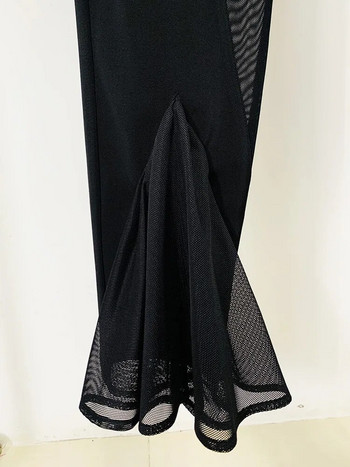 Νέο σέξι μαύρο πάρτι 2023 Mesh Splicing Κοστούμι blazer Slim Fit Mesh Splicing Παντελόνι σε όλο το μήκος Γυναικείο