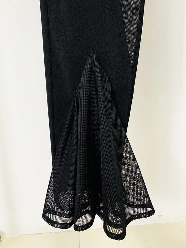 2023. Novi seksi crni party Perspective Mesh Splicing Slim Fit Blazer odijelo Mesh Splicing Full Length Flare Pants Outfit Women