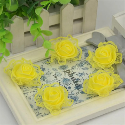 50gab 3cm mākslīgās mini PE putu mežģīņu rožu ziedi galva kāzu ballīšu dekorēšanai ar rokām darināti vītnes amatniecības viltotie ziedi