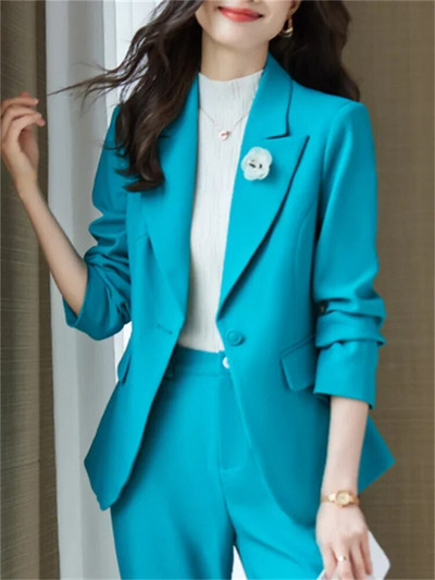 Yitimuceng Jednobojni dvodijelni setovi Ženska odjeća 2023. Uredska ženska ležerna jakna s otvorenim ovratnikom Uredska dama široka odijela s hlačama