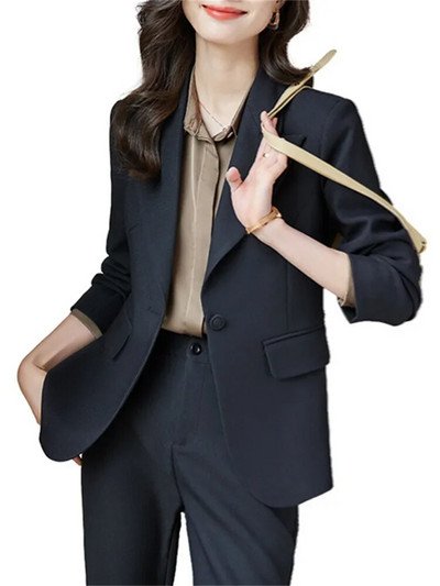 Yitimuceng Jednobojni dvodijelni setovi Ženska odjeća 2023. Uredska ženska ležerna jakna s otvorenim ovratnikom Uredska dama široka odijela s hlačama