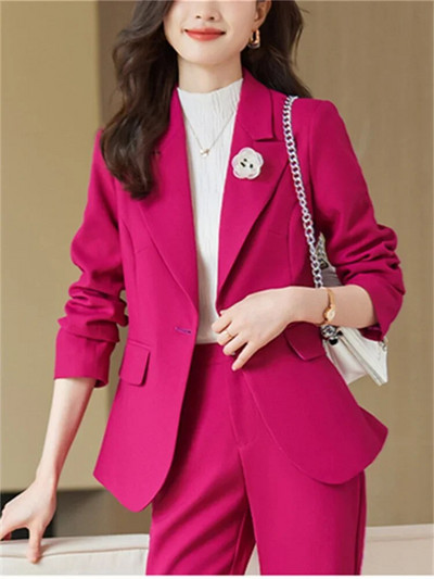 Yitimuceng Jednobojni dvodijelni setovi Ženska odjeća 2023. Uredska ženska ležerna jakna s otvorenim ovratnikom Uredska dama široka odijela s hlačama