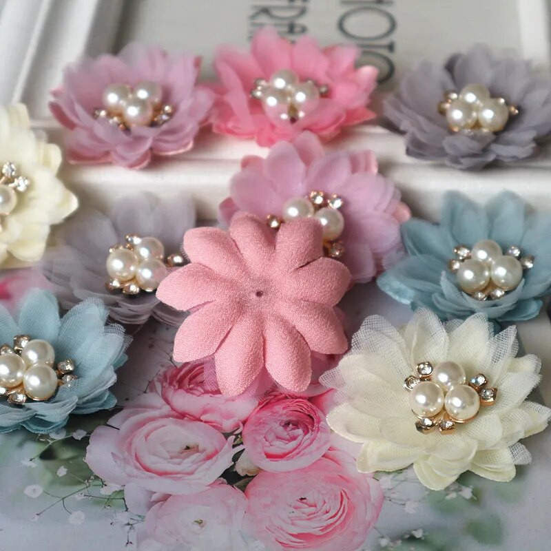 10PCS/Lot 5CM Ručno rađena DIY tkanina Cvijeće Dodaci za kosu Odjevni predmeti Obuća Šeširi Dekoracija