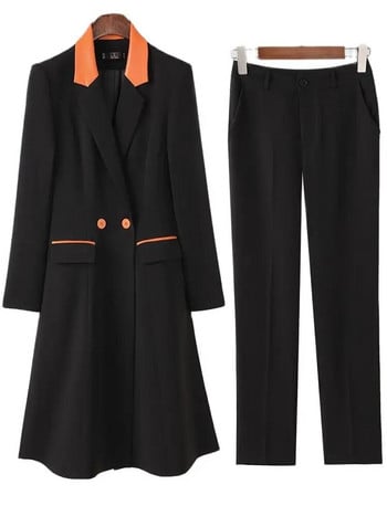 Σετ υφαντό επίσημο γυναικείο κοστούμι παντελόνι Φθινοπωρινό Χειμώνα Πορτοκαλί Μαύρο Γυναικείο Λεπτό Παντελόνι Επαγγελματική Εργασία Μόδα Σετ 2 τεμαχίων Blazer