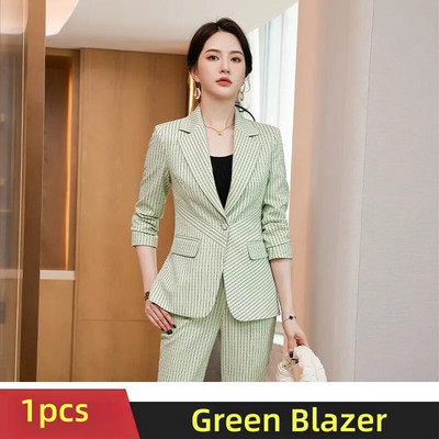 2023 Jesen Zima Elegantni bijeli ružičasti zeleni prugasti poslovni sakoi Ženska profesionalna radna odijela OL stilovi Grupe hlača