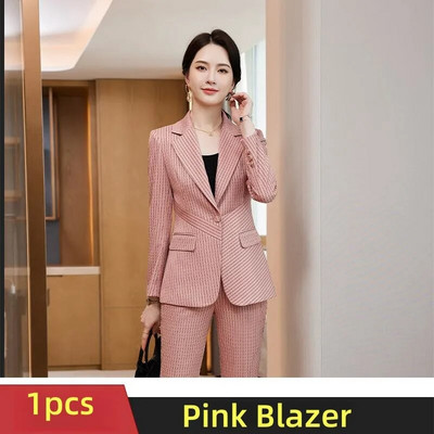 2023 Jesen Zima Elegantni bijeli ružičasti zeleni prugasti poslovni sakoi Ženska profesionalna radna odijela OL stilovi Grupe hlača
