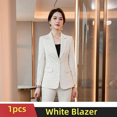 2023 Jesen Zima Elegantni bijeli ružičasti zeleni prugasti poslovni sakoi Ženska profesionalna radna odijela OL stilovi Grupe hlača