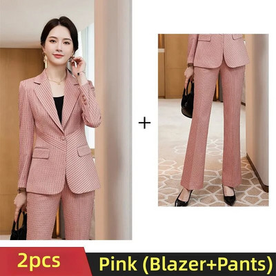 2023 Jesen Zima Elegantni bijeli ružičasti zeleni prugasti poslovni sakoi Ženska profesionalna radna odijela OL stilovi Grupe hlača