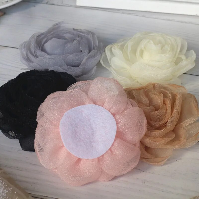5Pcs 9CM Ručno izrađena gaza Organza Tkanina Umjetno cvijeće Ukrasi za glavu Vjenčanica Dodaci za dom DIY Lažni cvijet