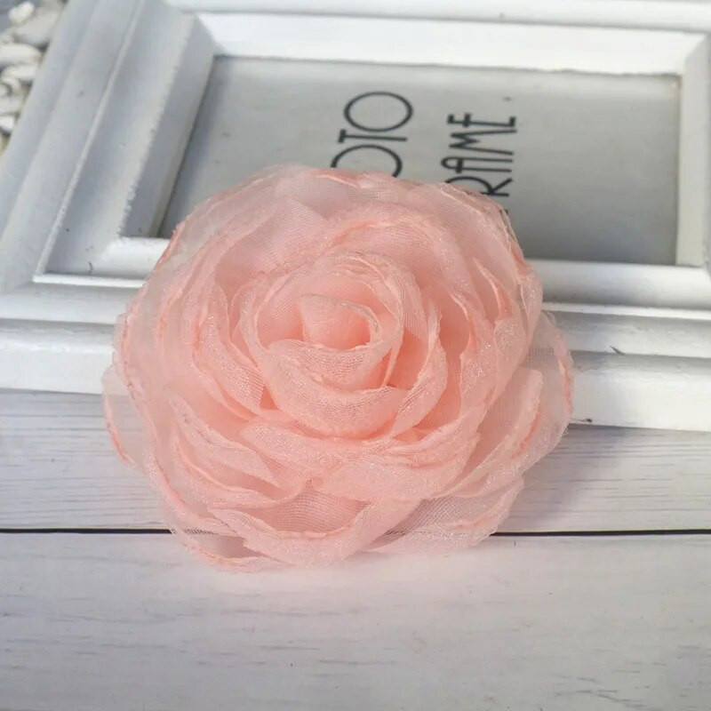 5Pcs 9CM Ručno izrađena gaza Organza Tkanina Umjetno cvijeće Ukrasi za glavu Vjenčanica Dodaci za dom DIY Lažni cvijet