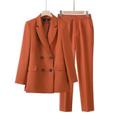 Naujas moteriškas dviejų dalių kostiumas, rudeninis žiemos pilkas juodas oranžinis moteriškas švarkas su kelnėmis, kostiumas biuro moteriškai oficialaus verslo kostiumo rinkinys