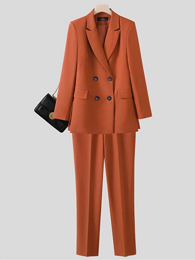 Naujas moteriškas dviejų dalių kostiumas, rudeninis žiemos pilkas juodas oranžinis moteriškas švarkas su kelnėmis, kostiumas biuro moteriškai oficialaus verslo kostiumo rinkinys