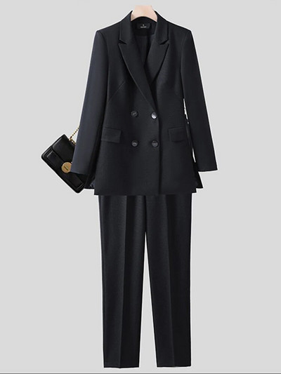 Naujas moteriškas dviejų dalių kostiumas, rudeninis žiemos pilkas juodas oranžinis moteriškas švarkas su kelnėmis, kostiumas biuro moteriškai oficialaus verslo kostiumo rinkinys