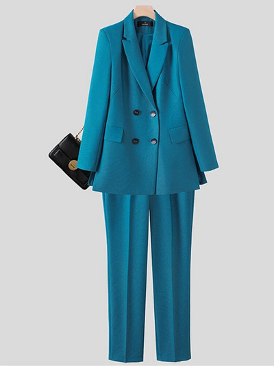 Naujas moteriškas dviejų dalių kostiumas, rudeninis žiemos pilkas juodas oranžinis moteriškas švarkas su kelnėmis, kostiumas biuro moteriškai oficialaus verslo kostiumo rinkinys