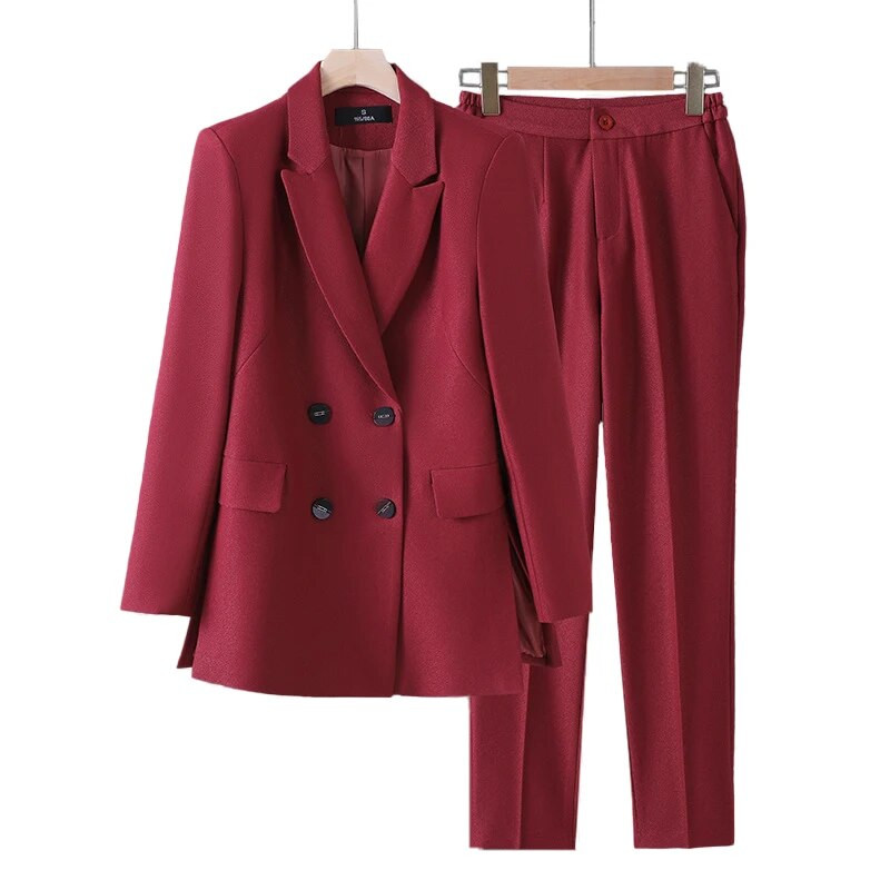 Naujas moteriškas dviejų dalių kostiumas, rudeninis žiemos pilkas juodas oranžinis moteriškas švarkas su kelnėmis, kostiumas biuro moteriškai oficialaus verslo kostiumo rinkinys