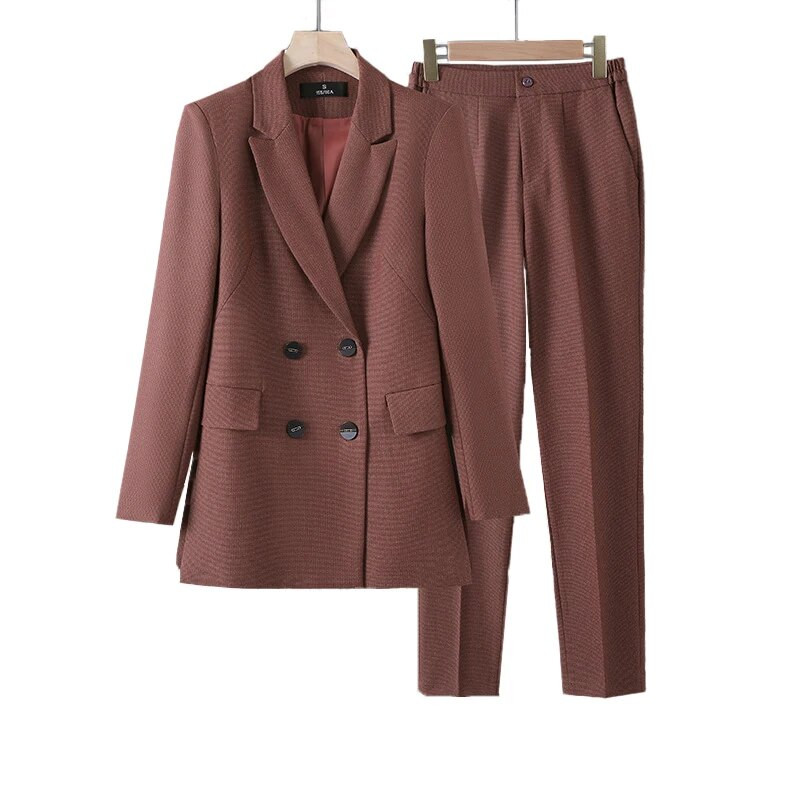 Naujas moteriškas dviejų dalių kostiumas, rudeninis žiemos pilkas juodas oranžinis moteriškas švarkas su kelnėmis, kostiumas biuro moteriškai oficialaus verslo kostiumo rinkinys