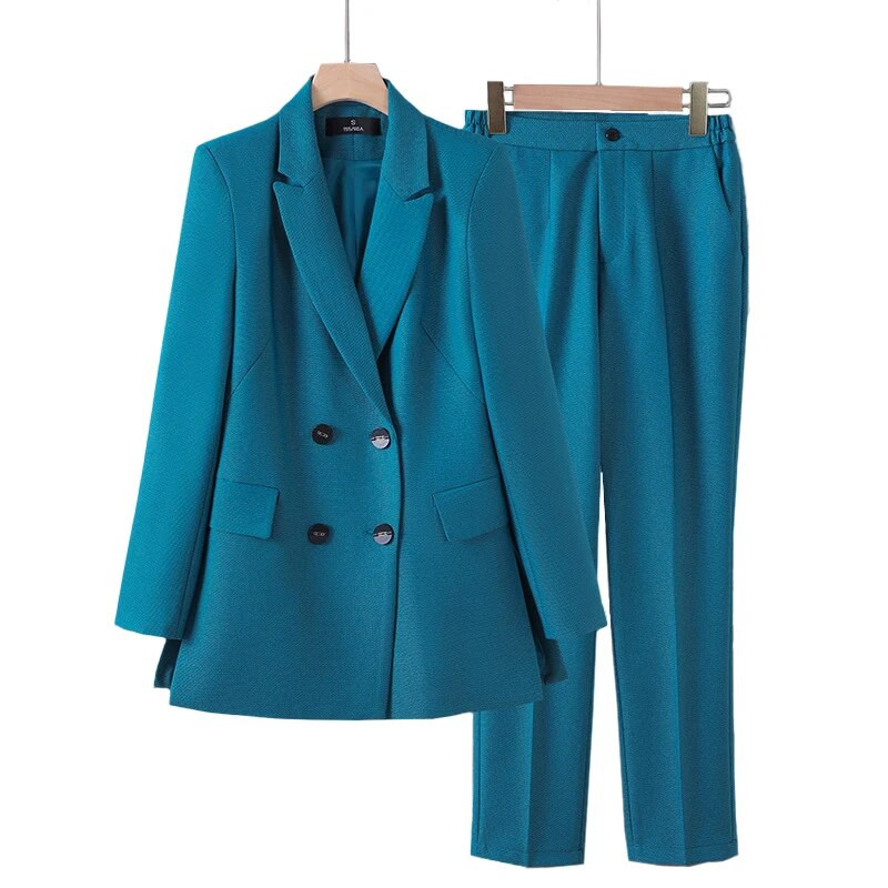 Naujas moteriškas dviejų dalių kostiumas, rudeninis žiemos pilkas juodas oranžinis moteriškas švarkas su kelnėmis, kostiumas biuro moteriškai oficialaus verslo kostiumo rinkinys