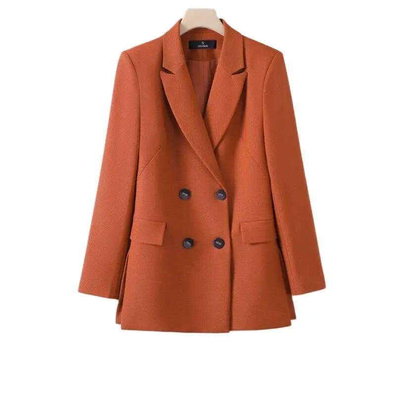 Naujas moteriškas dviejų dalių kostiumas, rudeninis žiemos pilkas juodas oranžinis moteriškas švarkas su kelnėmis, kostiumas biuro moteriškai oficialaus verslo kostiumo rinkinys