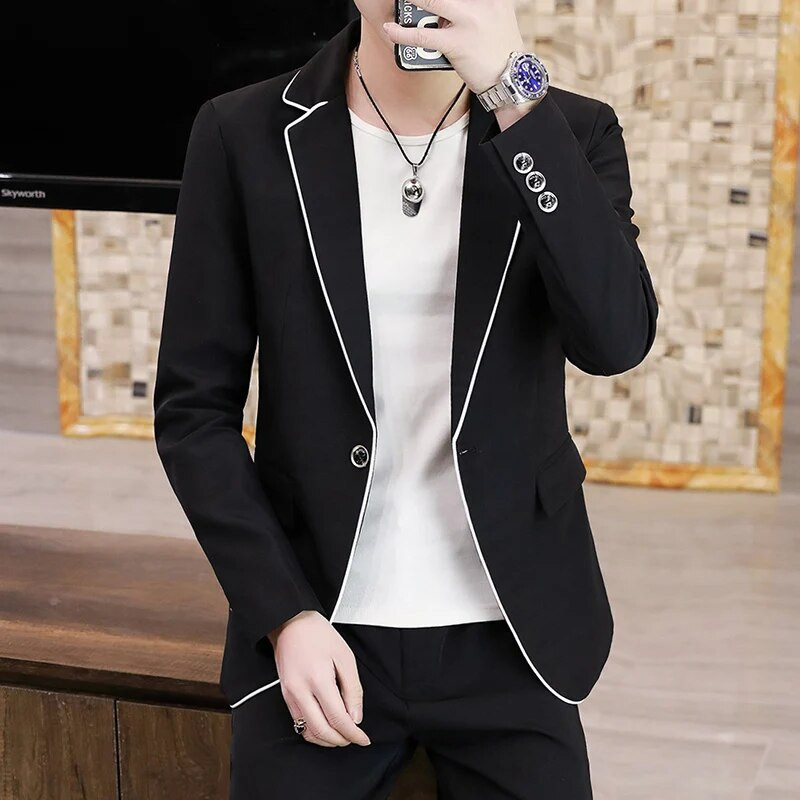 2023. Novi muški žuti sako i hlače Proljeće Jesen Tanke muške 2-dijelne bijele crne jakne