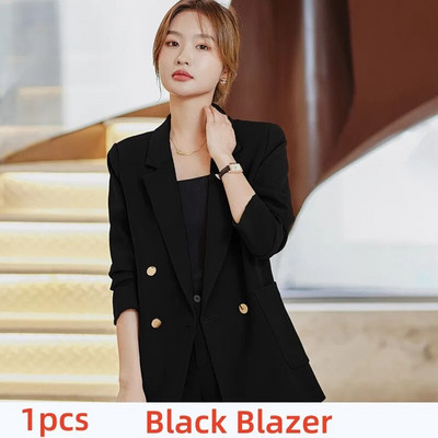 Kávés bézs fekete női formális nadrágszettek Női dzseki és nadrág Női munkaruha 2 részes blézer szett őszi télre