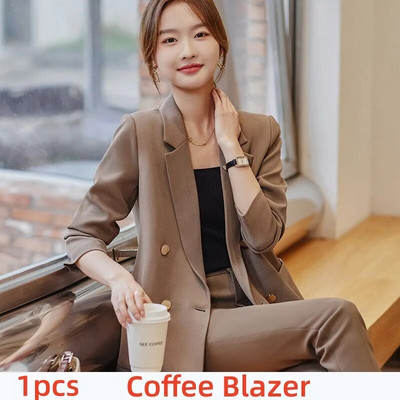 Kávés bézs fekete női formális nadrágszettek Női dzseki és nadrág Női munkaruha 2 részes blézer szett őszi télre