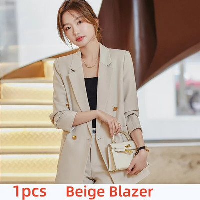 Kávés bézs fekete női formális nadrágszettek Női dzseki és nadrág Női munkaruha 2 részes blézer szett őszi télre