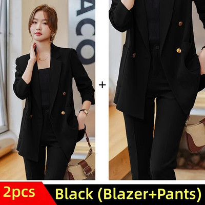 Kávés bézs fekete női formális nadrágszettek Női dzseki és nadrág Női munkaruha 2 részes blézer szett őszi télre