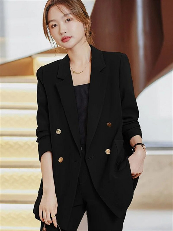 Kávés bézs fekete női formális nadrágszettek Női dzseki és nadrág Női munkaruha 2 részes blézer szett őszi télre