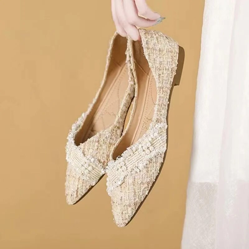 Naistekingad 2023 Kvaliteetsed libistatavad naistejalatsid, suvised naistejalatsid, terava varbaga nööriga helmed, pehme põhjaga naistejalatsid